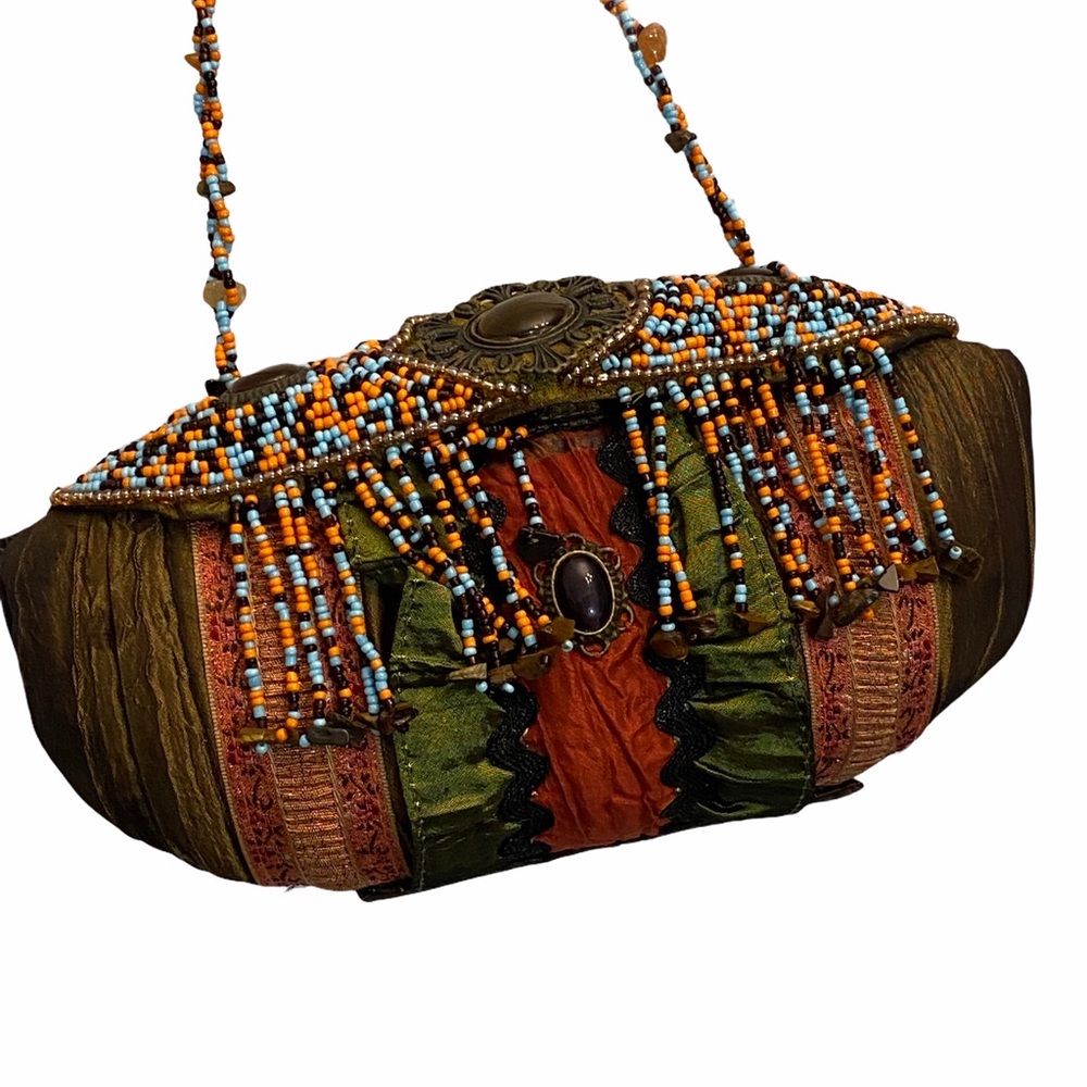 Beaded Evening Bag Bronze Satin Beaded Fringe